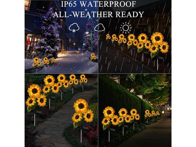 2 Pack Sunflower Solar Lights Outdoor Decor with 3 LED Sunflower Yellow Flower Lights Decorative Waterproof for Patio Lawn Garden Yard Pathway...