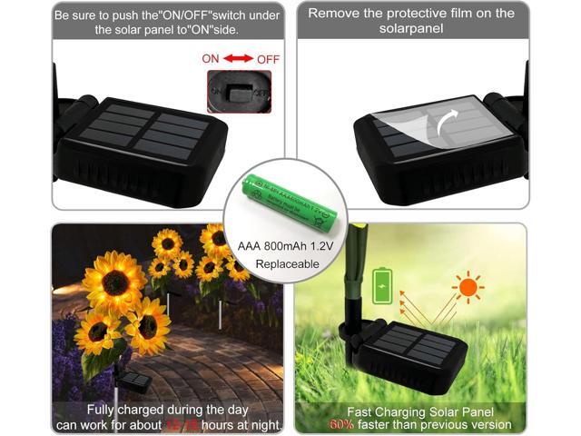 2 Pack Sunflower Solar Lights Outdoor Decor with 3 LED Sunflower Yellow Flower Lights Decorative Waterproof for Patio Lawn Garden Yard Pathway...