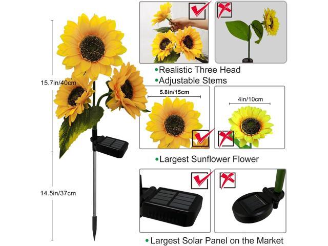 2 Pack Sunflower Solar Lights Outdoor Decor with 3 LED Sunflower Yellow Flower Lights Decorative Waterproof for Patio Lawn Garden Yard Pathway...