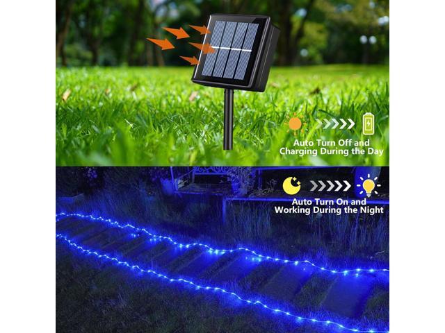 YEGUO 66ft 200 LED Solar Rope Lights Outdoor Waterproof, Solar Pool Lights Blue, 8 Modes Solar Fairy Lights in Clear Thin Tube Outside