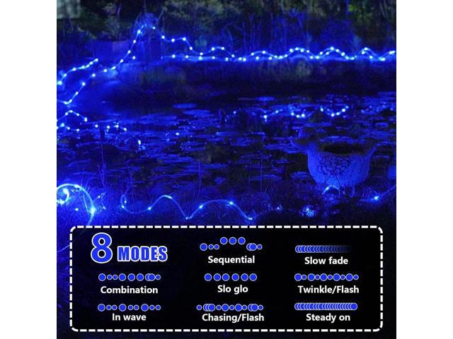 YEGUO 66ft 200 LED Solar Rope Lights Outdoor Waterproof, Solar Pool Lights Blue, 8 Modes Solar Fairy Lights in Clear Thin Tube Outside