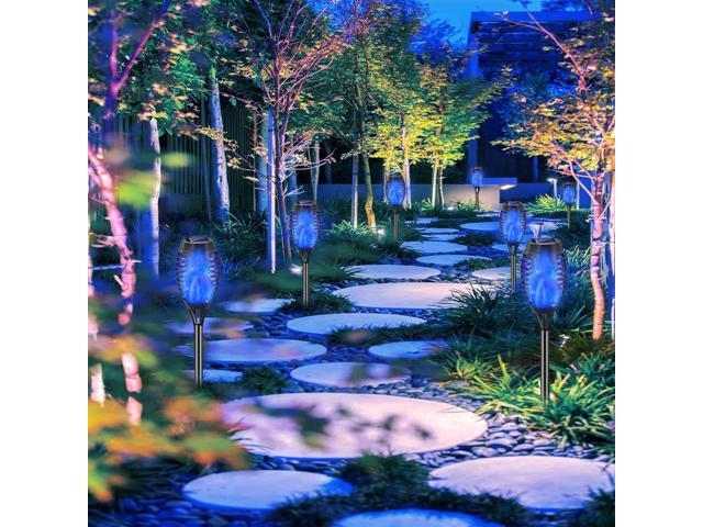 Outdoor Solar Lights Blue, 12 Pack Solar Torch Lights with Flickering Flame Waterproof Mini Tiki Torches for Landscape Garden Pathway Dusk to Dawn...