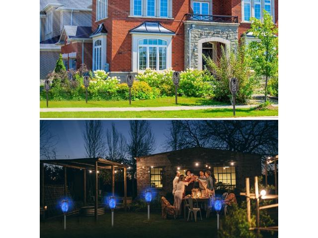 Outdoor Solar Lights Blue, 12 Pack Solar Torch Lights with Flickering Flame Waterproof Mini Tiki Torches for Landscape Garden Pathway Dusk to Dawn...