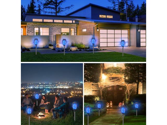 Outdoor Solar Lights Blue, 12 Pack Solar Torch Lights with Flickering Flame Waterproof Mini Tiki Torches for Landscape Garden Pathway Dusk to Dawn...