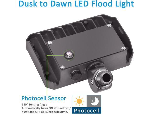 60W LED Flood Light with Knuckle, Outdoor Security Fixture Dusk-to-Dawn Photocell 5000K 7,800lm(300W Equivalent) 100-277V IP65 Waterproof with Base...