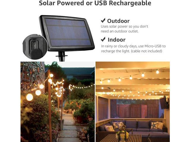 Lepro Solar Outdoor String Lights Patio Bistro Lights, 25ft 26 LED G40 Bulbs, USB Rechargeable Portable Edison Café String Lights for Porch,...