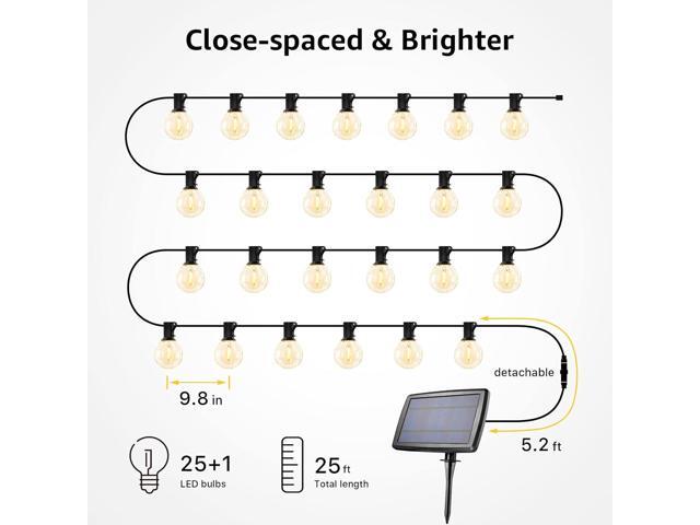 Lepro Solar Outdoor String Lights Patio Bistro Lights, 25ft 26 LED G40 Bulbs, USB Rechargeable Portable Edison Café String Lights for Porch,...