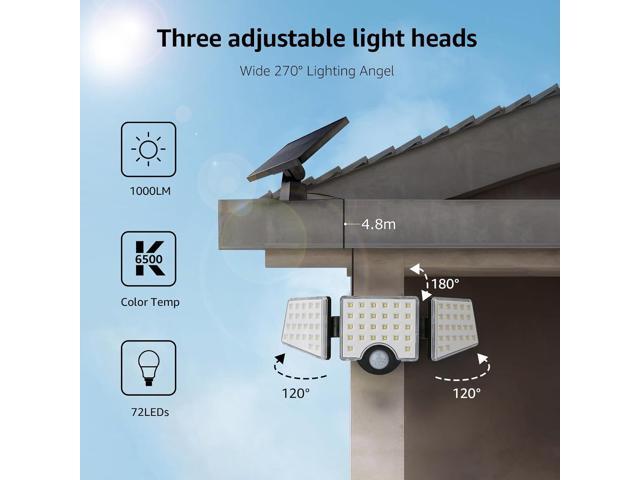 Solar Lights for Outside, WL5000 Motion Activated Security Lights, Separate Solar Panel, 3 Adjustable Head 270° Wide Lighting Angle, IP65...