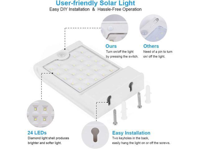InnoGear Gutter Lights, 24 LEDs Outdoor Solar Lighting Wall Mount Motion Sensor for Security, IP65 Waterproof for Yard Porch Patio, Pack of 4