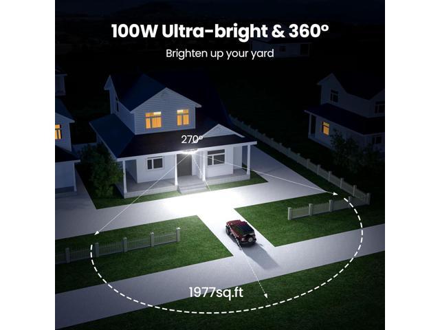 Olafus 100W Plug in Flood Lights Dusk to Dawn LED Outdoor Light with Remote, 5 Adjustable Heads IP65 Waterproof LED Security Light with Photocell...