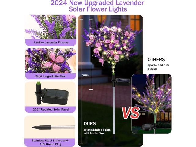 Kohlrabi Solar Garden Lights Outdoor, 4 Pack Purple Lavender Solar Butterfly Lights Gardening Gifts for Women, Artificial Flower with Butterfly...