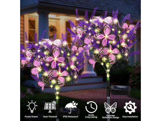 Kohlrabi Solar Garden Lights Outdoor, 4 Pack Purple Lavender Solar Butterfly Lights Gardening Gifts for Women, Artificial Flower with Butterfly...