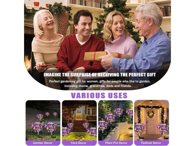 Kohlrabi Solar Garden Lights Outdoor, 4 Pack Purple Lavender Solar Butterfly Lights Gardening Gifts for Women, Artificial Flower with Butterfly...