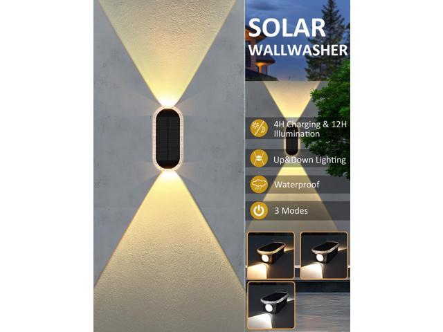 Solar Fence Lights Outdoor, 3000K/4000K/6000K 3 Modes Solar Wall Lights Outdoor Waterproof, Up & Down Dual-Head Outdoor Solar Lights for Yard House...