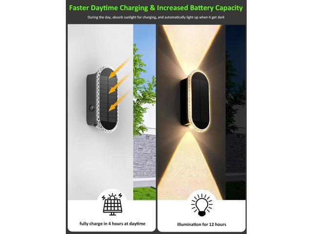 Solar Fence Lights Outdoor, 3000K/4000K/6000K 3 Modes Solar Wall Lights Outdoor Waterproof, Up & Down Dual-Head Outdoor Solar Lights for Yard House...