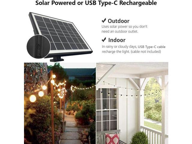 SUNTHIN 100ft Solar String Lights, USB Rechargeable Solar Outdoor Lights with 48 Waterproof & Shatterproof G40 LED Bulbs for Patio, Porch, Garden,...