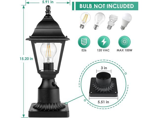 FOLKSMATE Dusk to Dawn Outdoor Post Lights, 2-Pack Waterproof Outside Post Lamps with Pier Mount, Exterior Pole Lantern with Clear Glass, Matte...