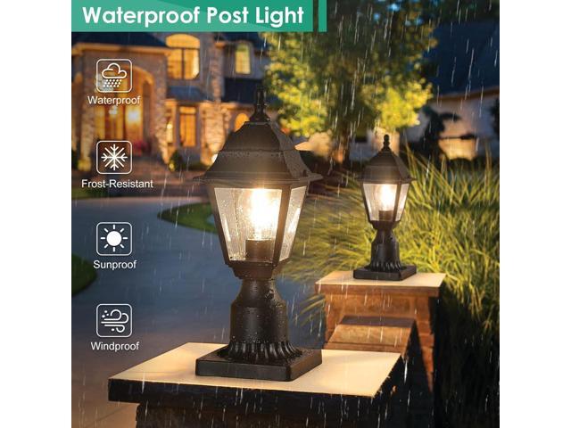FOLKSMATE Dusk to Dawn Outdoor Post Lights, 2-Pack Waterproof Outside Post Lamps with Pier Mount, Exterior Pole Lantern with Clear Glass, Matte...