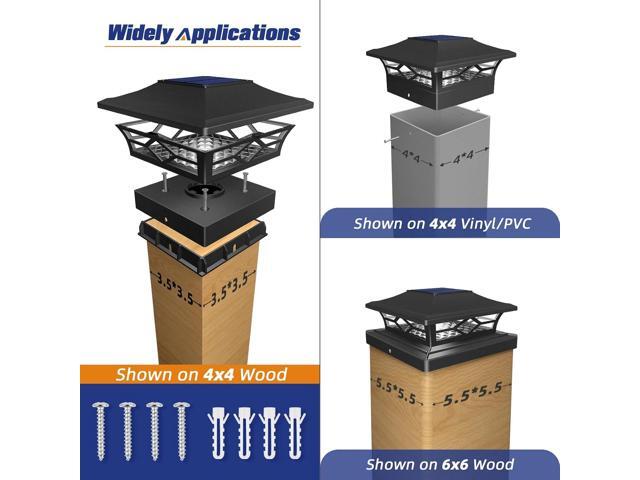 APONUO Solar Post Cap Lights, 4x4 Black Plastic Outdoor Waterproof Lights, Warm White/Cool White LEDs, Fence/Deck Decor, Garden Lighting