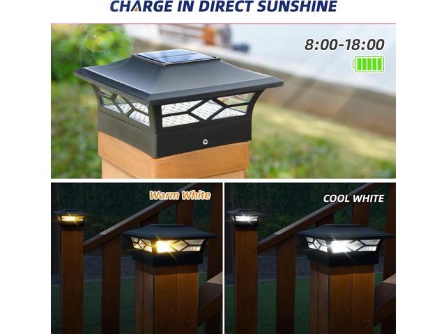 APONUO Solar Post Cap Lights, 4x4 Black Plastic Outdoor Waterproof Lights, Warm White/Cool White LEDs, Fence/Deck Decor, Garden Lighting