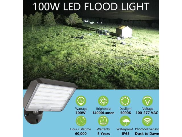 Dusk to Dawn Outdoor 100W LED Flood Light with Knuckle (Plate Included), 14000LM 1000W Equiv., 100-277V 5000K,ETL Commercial LED Floodlight...