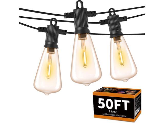 ZOTOYI Outdoor String Lights 50 FT, Patio Bulbs with 27 LED Plastic Edison ST38 Bulbs (2 Spare), Waterproof IP65 Outdoor Hanging Lights for Garden,...