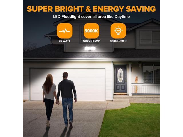 LUTEC 32W 3500LM Integrated Dual-Head LED Flood Light Outdoor,Switch Controlled LED Security Light,5000K Wall Mount Exterior Flood Light,P65...