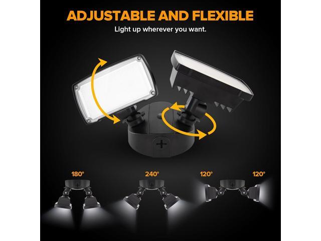 LUTEC 32W 3500LM Integrated Dual-Head LED Flood Light Outdoor,Switch Controlled LED Security Light,5000K Wall Mount Exterior Flood Light,P65...