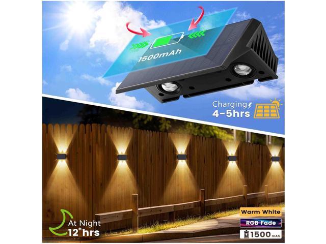 Fence Lights Solar Powered, 6-Pack Solar Fence Lights Up/Down Flexible Buttons, IP67 Waterproof for Outdoor, 100LM Bright, Auto Dusk to Dawn for...