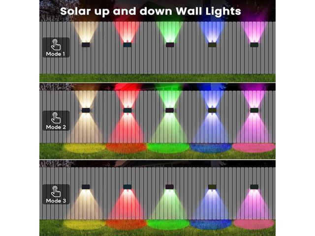 Fence Lights Solar Powered, 6-Pack Solar Fence Lights Up/Down Flexible Buttons, IP67 Waterproof for Outdoor, 100LM Bright, Auto Dusk to Dawn for...