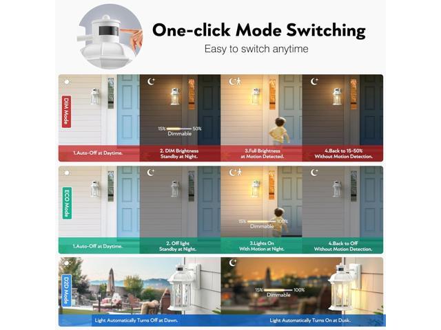 VIANIS 2-Pack Motion Sensor Outdoor Lights for House, White Garage Light Wall Mount Lantern, Modern Exterior LED Wall Lights Fixtures with Ripple...