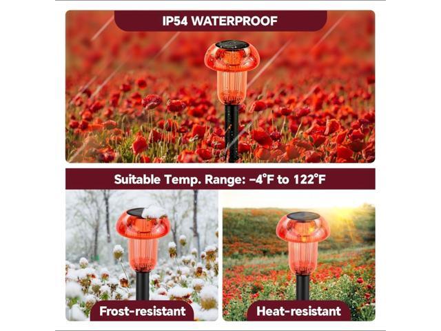 Halloween Solar Pathway Lights Outdoor 4 Pack, Red LED Driveway Light Solar Powered, Garden Decor, Mushroom Solar Lights Outdoor Waterproof for...