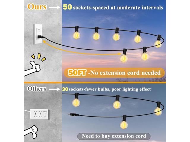 Afirst White Outdoor String Lights 50FT with 53 Glass Bulbs Waterproof Patio Lights for Wedding Home Garden Backyard Party