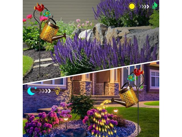 Solar Lanterns Cardinal Granden Decor, Watering Can with Cardinal Shepherd Hook and Cascading Lights, Outdoor Solar Lantern for Garden Yard Decor,...
