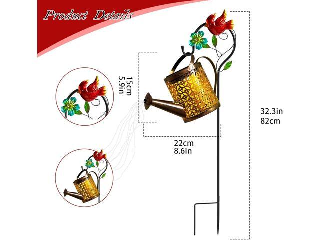 Solar Lanterns Cardinal Granden Decor, Watering Can with Cardinal Shepherd Hook and Cascading Lights, Outdoor Solar Lantern for Garden Yard Decor,...