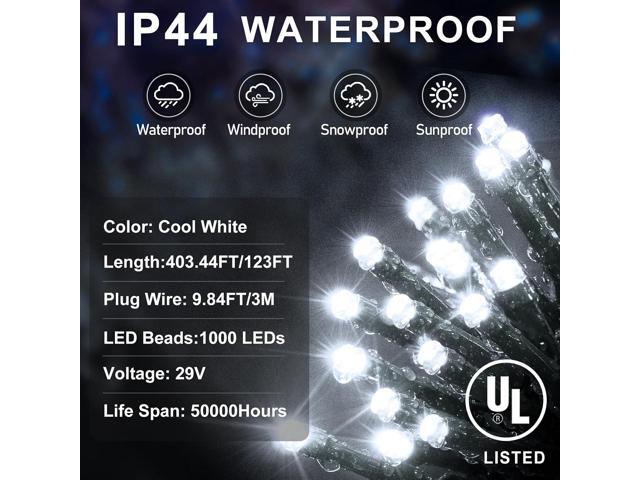 KNONEW 403FT 1000 LED Christmas Lights Outdoor String Light 8 Modes & Timer Fairy Lighting Plug in Waterproof for Xmas Yard Tree Wedding Party...