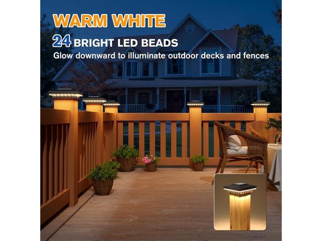 APONUO 4x4 Solar Post Cap Lights 6 Pack - IP65 Waterproof, 24 LED Warm White Solar Lights for 4x4 Wood/Vinyl Fence, Deck, Patio & Yard (Auto...