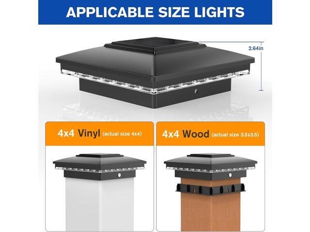APONUO 4x4 Solar Post Cap Lights 6 Pack - IP65 Waterproof, 24 LED Warm White Solar Lights for 4x4 Wood/Vinyl Fence, Deck, Patio & Yard (Auto...