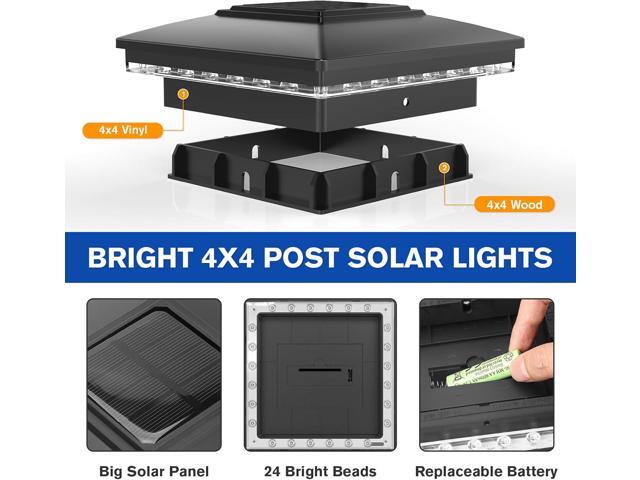 APONUO 4x4 Solar Post Cap Lights 6 Pack - IP65 Waterproof, 24 LED Warm White Solar Lights for 4x4 Wood/Vinyl Fence, Deck, Patio & Yard (Auto...