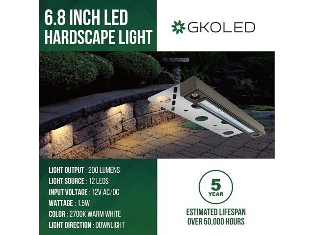 GKOLED 8-Pack Replaceable 6.8' LED Hardscape Lights, Low Voltage Retaining Wall Light, Paver Wall Hardscape Lighting, Outdoor Landscape Step...