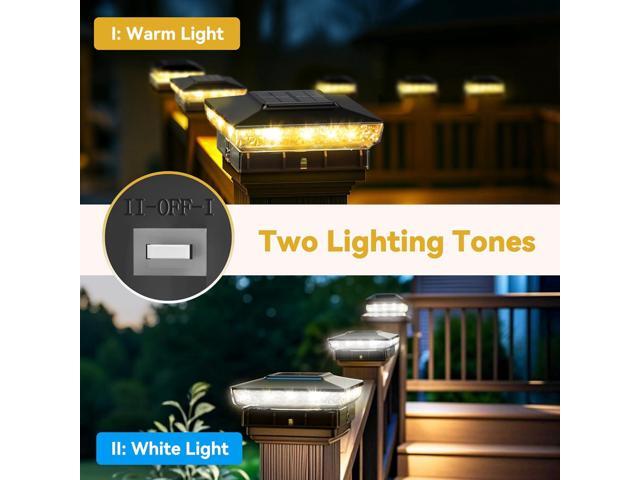 Solar Post Cap Lights, 12-Pack Upgraded Outdoor Deck Fence Post Solar Lights for 4x4 5x5 Wood/Vinyl Posts, IP65 Waterproof, 10-12 Hours Warm/Cool...