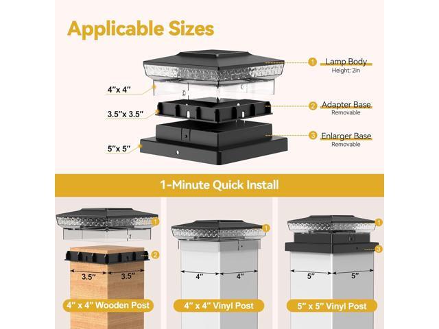 Solar Post Cap Lights, 12-Pack Upgraded Outdoor Deck Fence Post Solar Lights for 4x4 5x5 Wood/Vinyl Posts, IP65 Waterproof, 10-12 Hours Warm/Cool...