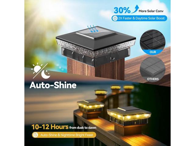 Solar Post Cap Lights, 12-Pack Upgraded Outdoor Deck Fence Post Solar Lights for 4x4 5x5 Wood/Vinyl Posts, IP65 Waterproof, 10-12 Hours Warm/Cool...