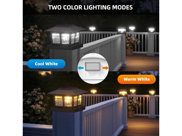 4x4 Solar Post Cap Lights, 8 Pack Fence Deck Post Lights Outdoor Solar Powered Waterproof with Two Light Modes Warm & Cool White for Garden Patio...