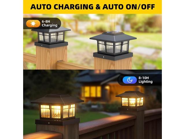 4x4 Solar Post Cap Lights, 8 Pack Fence Deck Post Lights Outdoor Solar Powered Waterproof with Two Light Modes Warm & Cool White for Garden Patio...