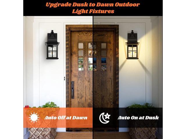 2-Pack Dusk to Dawn Outdoor Wall Lights, Exterior Light Fixtures with Photocell, 100% Anti-Rust Aluminium Outside Black Wall Lanterns, Waterproof...