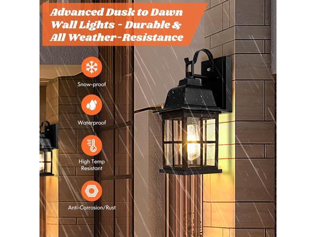 2-Pack Dusk to Dawn Outdoor Wall Lights, Exterior Light Fixtures with Photocell, 100% Anti-Rust Aluminium Outside Black Wall Lanterns, Waterproof...