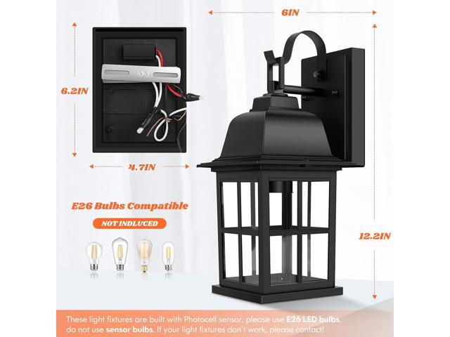 2-Pack Dusk to Dawn Outdoor Wall Lights, Exterior Light Fixtures with Photocell, 100% Anti-Rust Aluminium Outside Black Wall Lanterns, Waterproof...