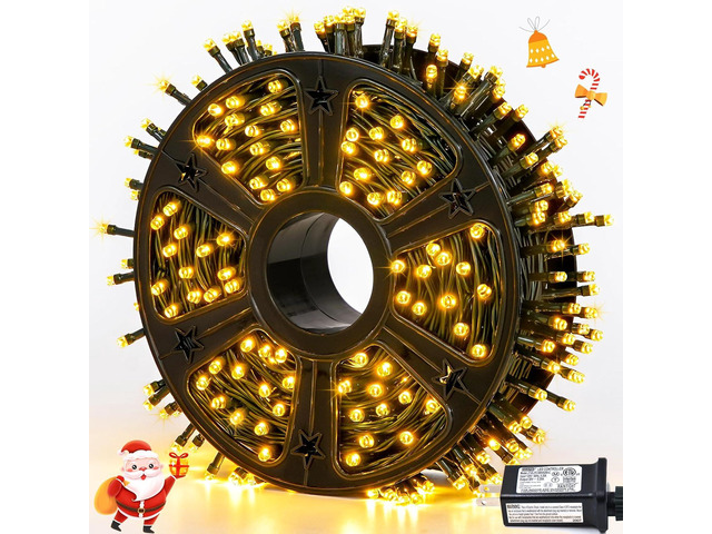 JMEXSUSS 500 LED Christmas Lights Outdoor, 173ft Warm White String Lights for Outside, 8 Modes Plug in Christmas Tree Light for Holiday Tree Indoor...