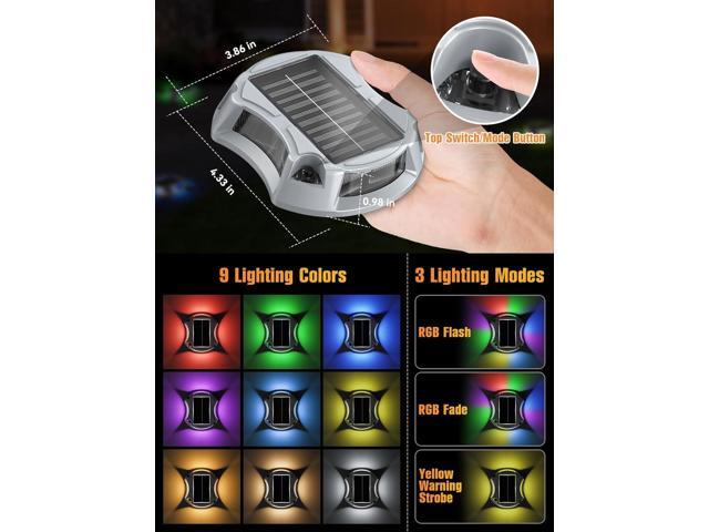 Solar Driveway Lights Solar Dock Lights 9 Colors in 4 Pack, Waterproof IP68, Outdoor, for Driveway Markers, Marine Dock, Pathway, Sidewalk, Warning...